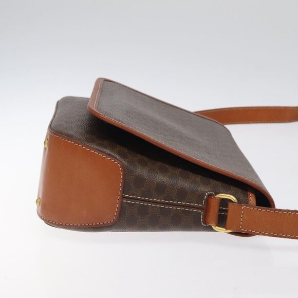 CELINE Macadam Canvas Shoulder Bag PVC Leather Brown Gold Auth sw497 - Picture 4 of 16